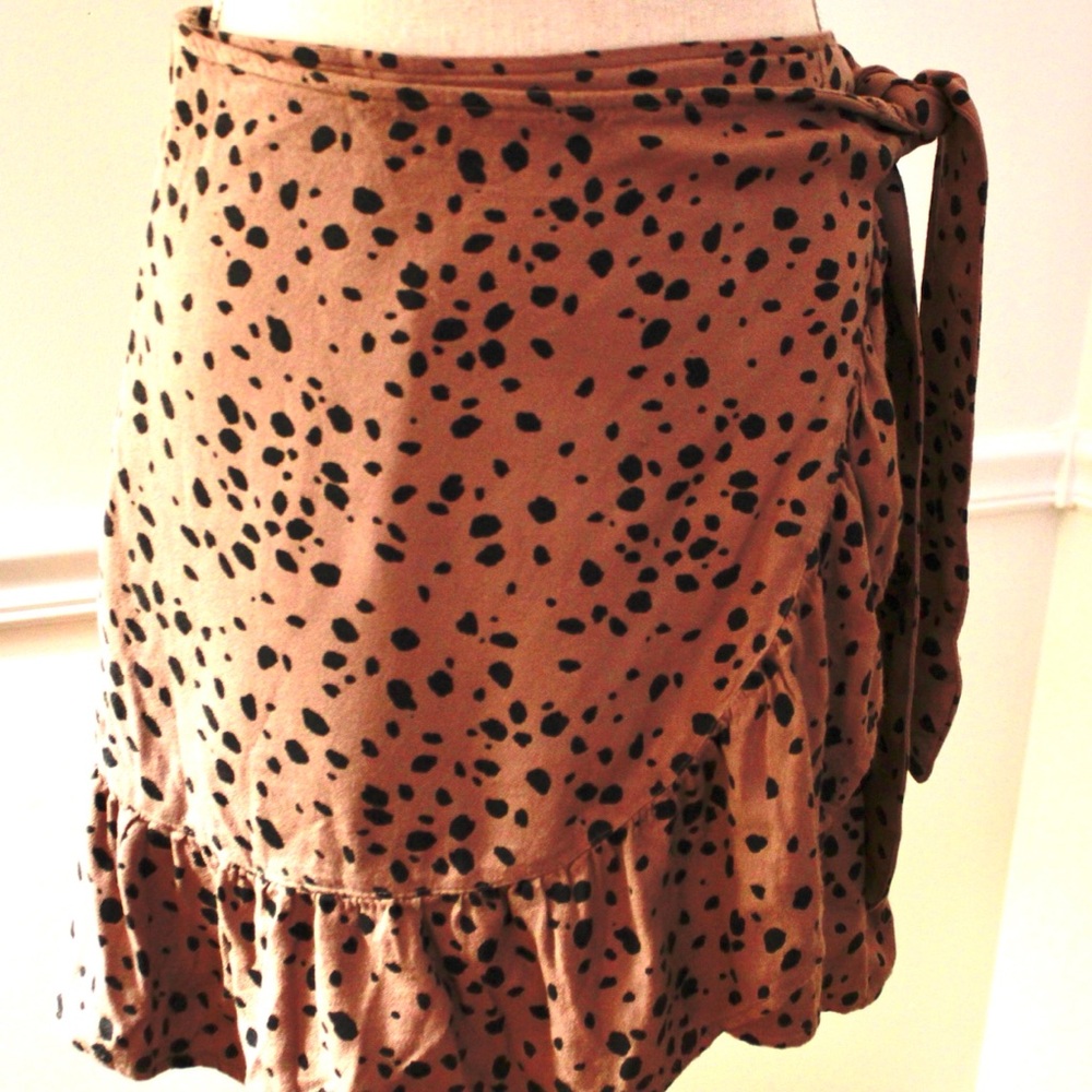 Abercrombie & Fitch Black & Brown Spotted Mini Wrap Skirt Size M - Picture 5 of 14